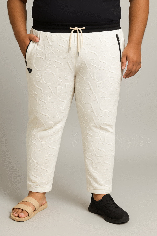 Embossed White Track pant for Men with Zipper Pockets - 5XL - Image 3