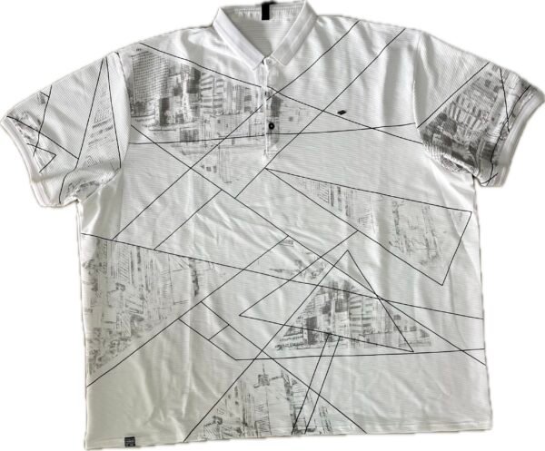 White Geometric Cityscape Polo T-Shirt for Men | Modern Urban Style - 9XL - Image 2