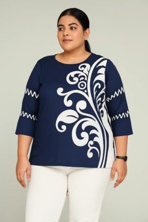 Women’s 2XL Top with White Leaf Prints