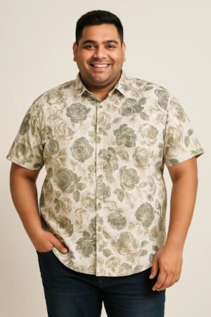 Plus Size Men's Floral Shirt in Olive Tones – 4XL