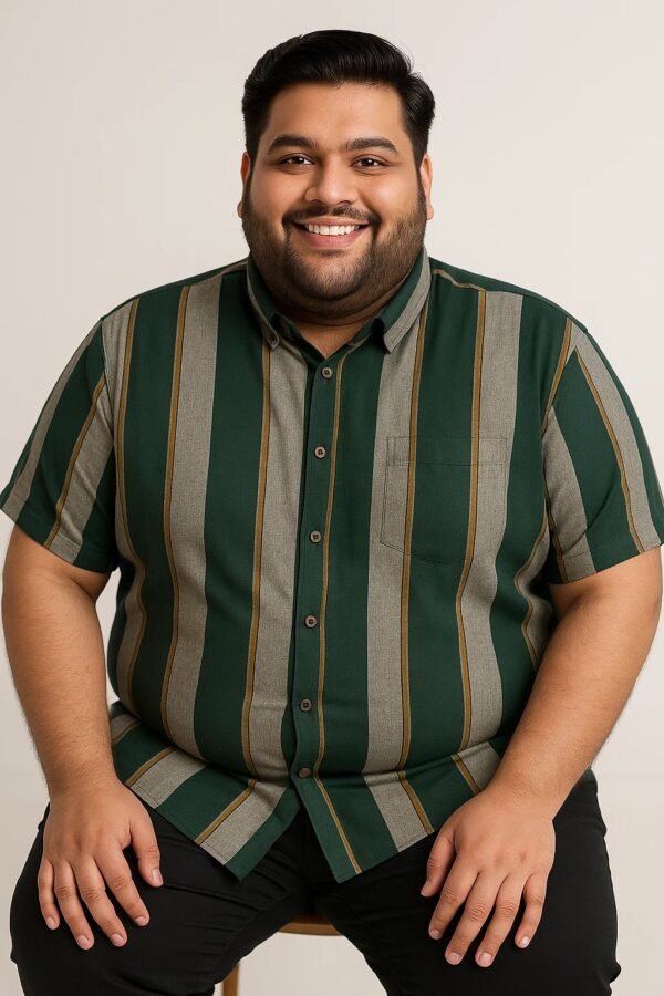 Plus Size Men’s Navy Blue Vertical Stripes Shirt - 4XL | 5XL - Image 5