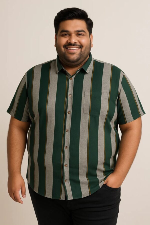 Plus Size Men’s Navy Blue Vertical Stripes Shirt - 4XL | 5XL - Image 4