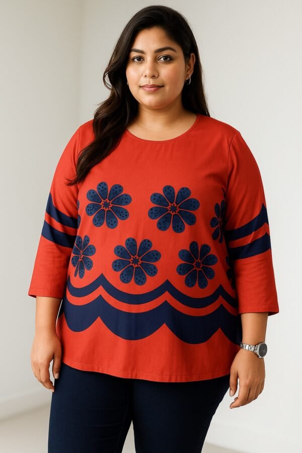 Women’s 2XL Navy Blue Floral Printed Top - Image 2
