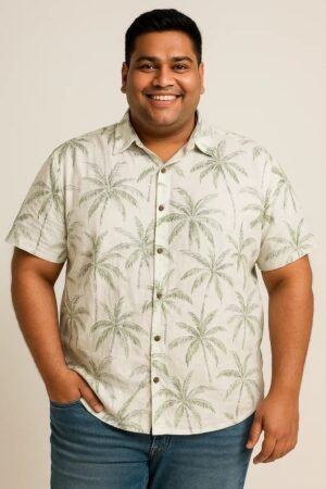 Men's Plus Size Printed Half-Sleeve Shirt – Palm Tree Pattern
