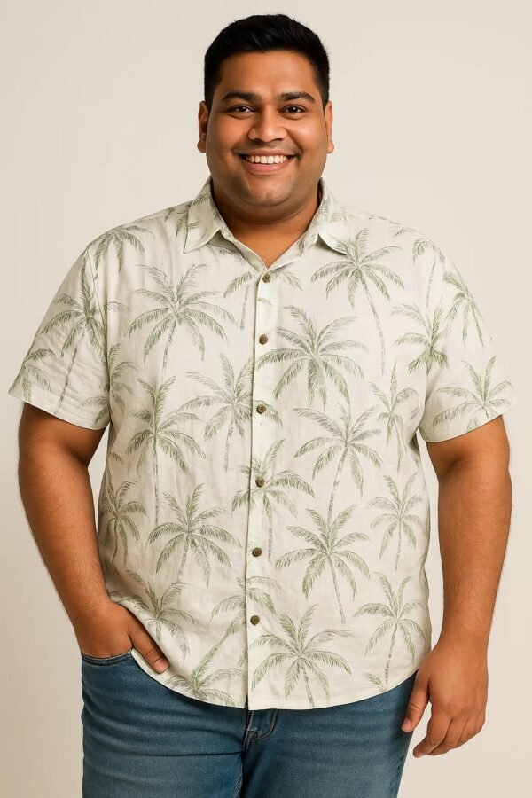 Men's Plus Size Printed Half-Sleeve Shirt – Palm Tree Pattern