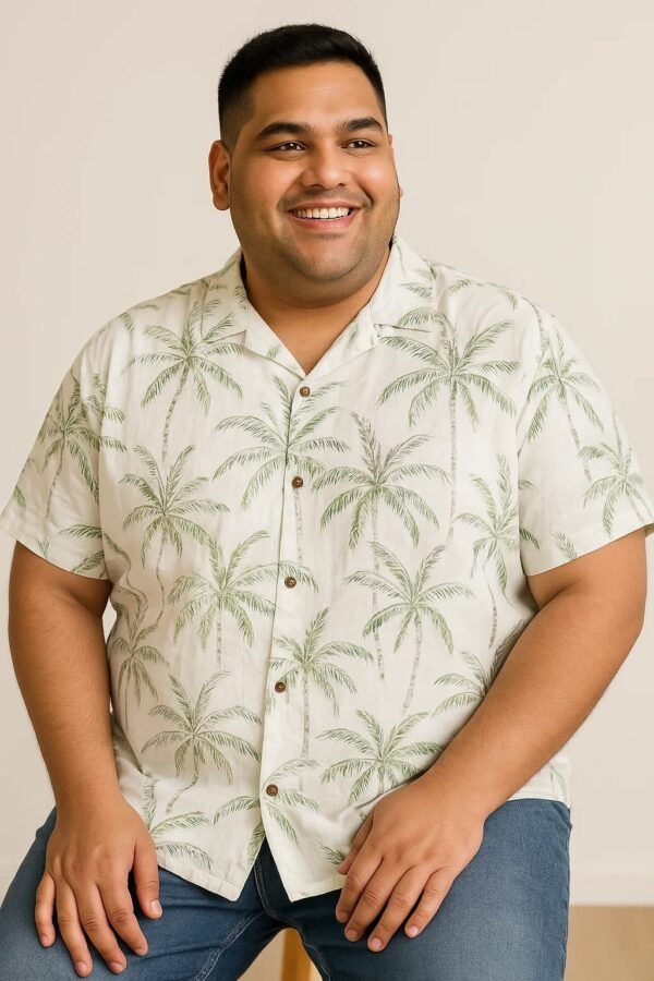 Men's Printed Half-Sleeve Shirt – Palm Tree Pattern - 4XL - Image 2