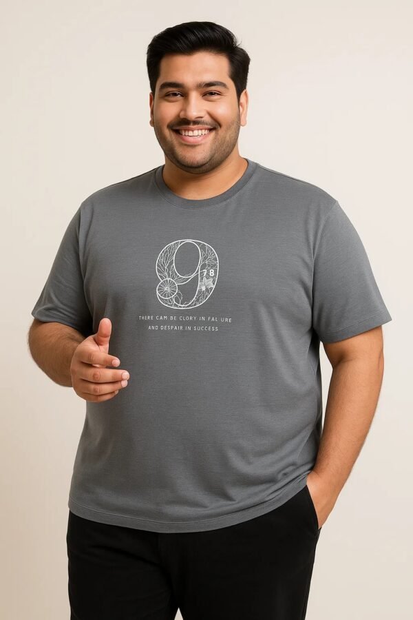 Plus Size Grey Graphic T-Shirt for Men - Motivational Print | Comfort Fit - 9XL - Image 2