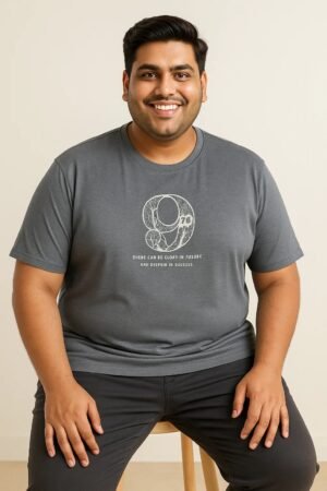 Plus Size Grey Graphic T-Shirt for Men – Motivational Print | Comfort Fit