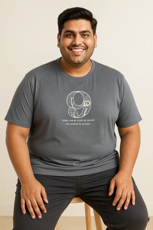 Plus Size Grey Graphic T-Shirt for Men – Motivational Print | Comfort Fit