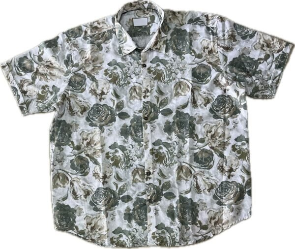 Trendy Men's Olive Green Floral Shirt - 4XL - Image 2