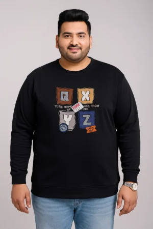 3XL Black Full Sleeve Printed T-Shirt