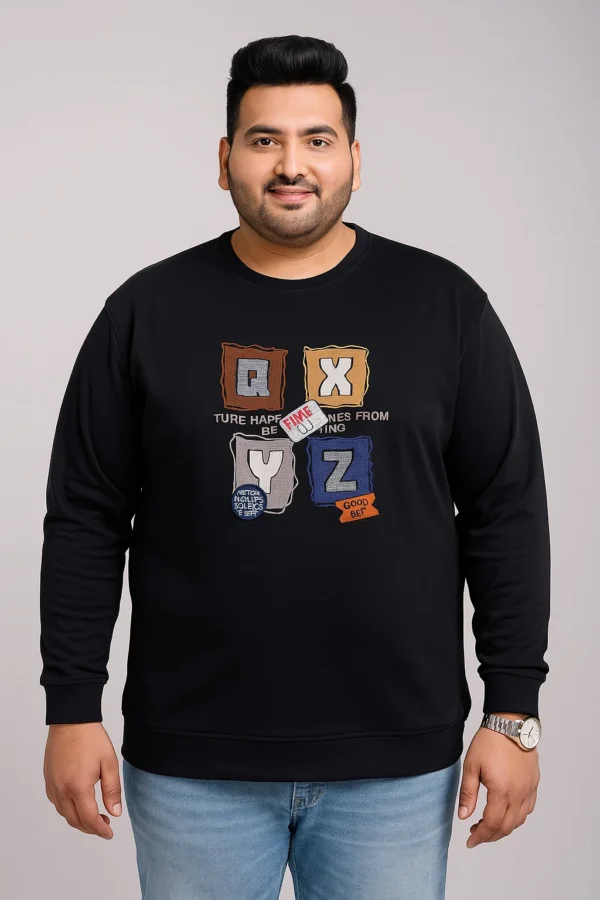 3XL Black Full Sleeve Printed T-Shirt
