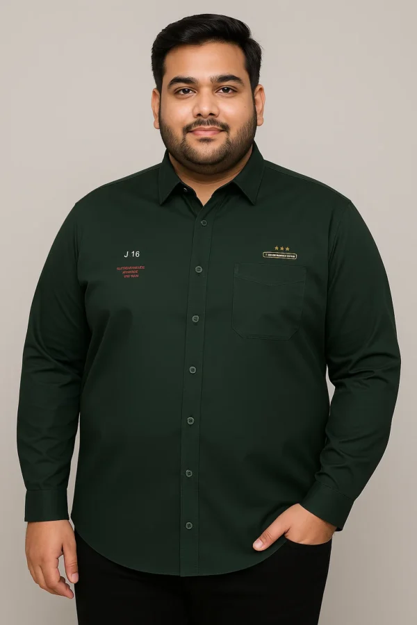 4XL plus-size men's shirt in dark green with subtle military patch design by miniPLUS