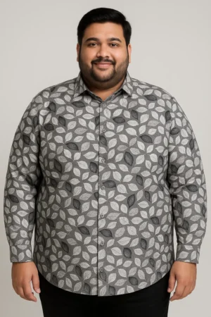 Plus-size men’s monochrome leaf pattern button-down shirt in 5XL – miniPLUS