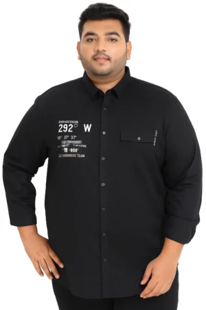 Men’s Black Long Sleeve Shirt with Front Pocket | 4XL