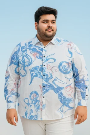 Men’s 4XL White Abstract Print Shirt