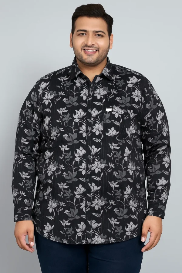 Men’s Black Floral Print Shirt in 4XL
