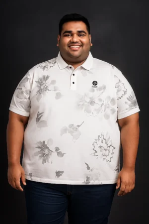 Men’s 9XL White Printed Polo T-Shirt