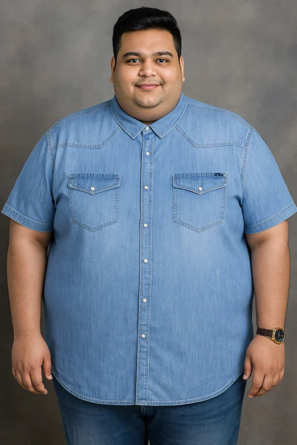 9XL Denim Plus-size Short Sleeve Shirt