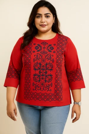 Women’s Top with Blue Printed Design