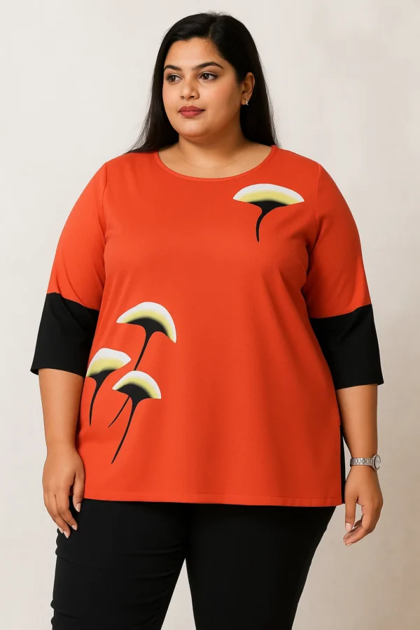 Women’s 2XL Beige & Orange Print Top - Image 2