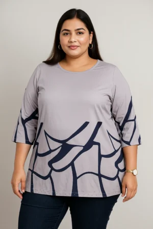 Women’s 2XL Abstract Print Top with Diamond Accents