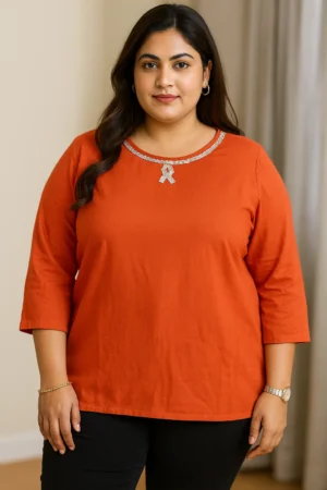 2XL Orange Top with Designer Neckline