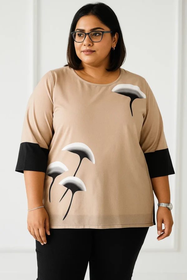 Women’s 2XL Beige & Orange Print Top