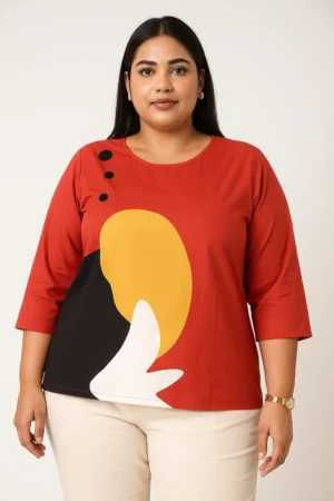 Women’s 2XL Red Abstract Printed Top