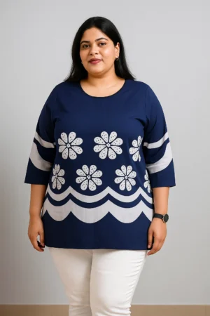 Women’s 2XL Navy Blue Floral Printed Top
