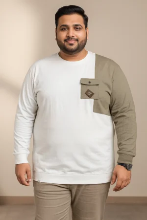 Men’s Plus Size White & Olive Sweatshirt | 3XL