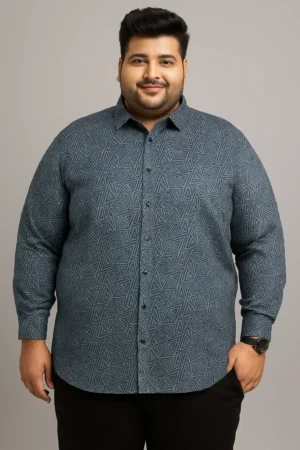 Blue Printed Partywear Shirt | 3XL