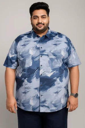 Blue Printed Shiny Finished Shirt | 6XL