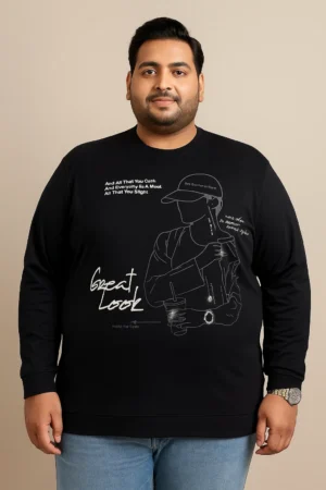3XL Black Graphic Full Sleeve T-Shirt