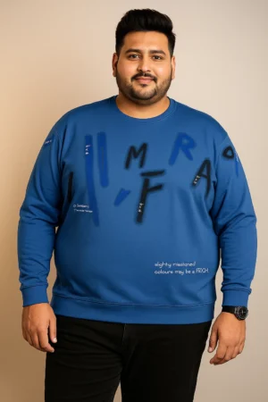 3XL Blue Full Sleeve Graffiti Print T-Shirt