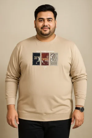 3XL Beige Full Sleeve T-Shirt | Trendy Graphic