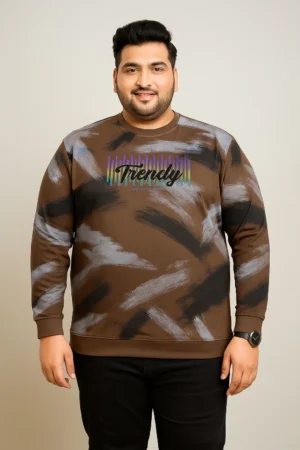 3XL Brown Abstract Print-Full Sleeve T-Shirt