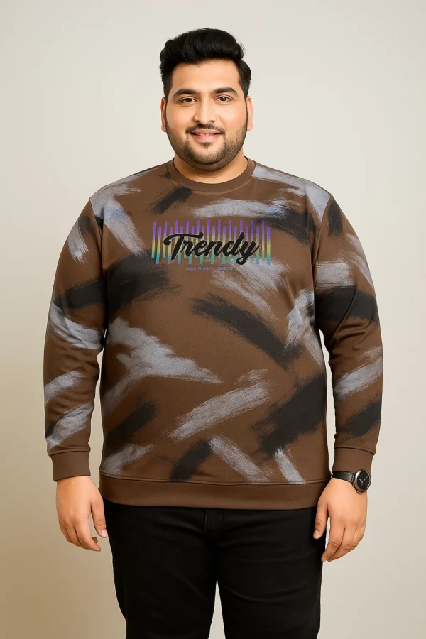 3XL Brown Abstract Print-Full Sleeve T-Shirt