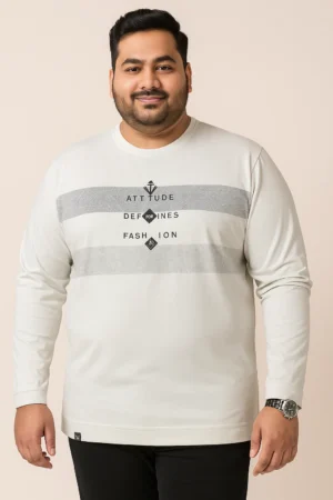 3XL White Full-Sleeve Stripes T-Shirt