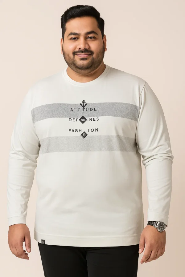 3XL White Full-Sleeve Stripes T-Shirt
