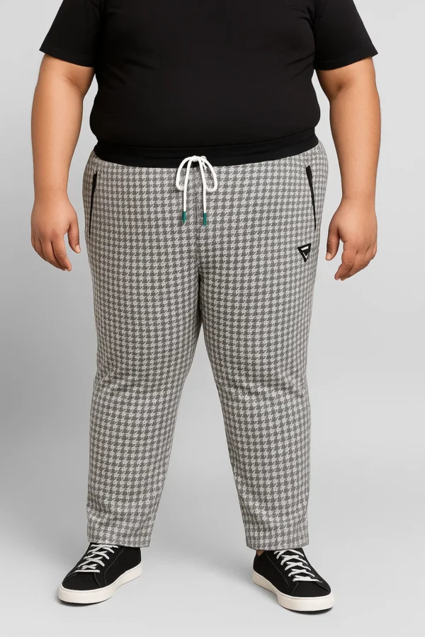 Men’s Grey Houndstooth Check Track Pant – Plus Size Stylish Trackpant - 5XL - Image 2