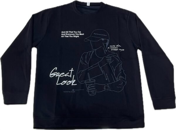 3XL Black Graphic Full Sleeve T-Shirt - Image 2