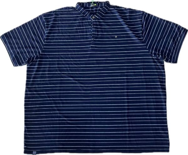 Men's Navy Blue Striped Polo T-Shirt – Casual Cotton Short Sleeve Tee - 9XL - Image 3