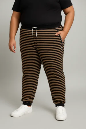 Men’s striped track pants with zipper pockets and drawstring waist