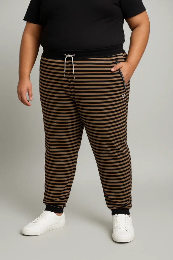 Men’s striped track pants with zipper pockets and drawstring waist